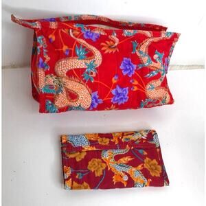 Vintage Star Accessories Dragon Print Travel Makeup Toiletry Bag Set of 2 New